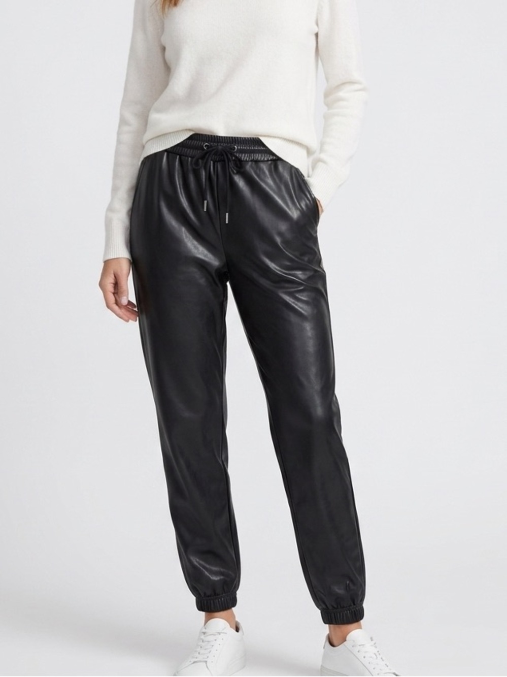 Bagatelle Collection Black Faux Leather Joggers Drawstring Pants S 69666